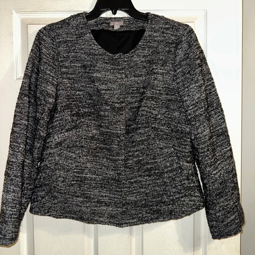 J. Jill‎ Textured Button Front Jacket Womens Medium Black Grey Wool Blend